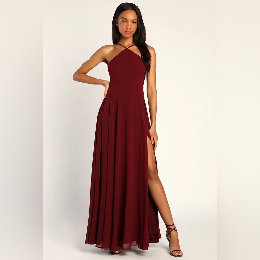 Lulu's Burgundy Cross-Back Maxi Dress